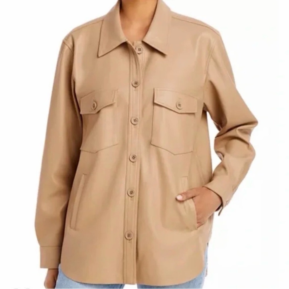 Blank NYC Women's Beige Utility Faux-Leather Shirt Jacket